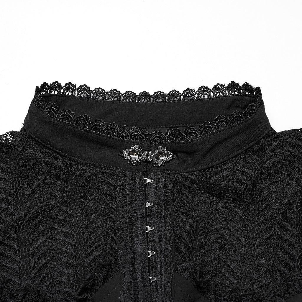 PUNK RAVE Women's Gothic Off-the-shoulder Ruffled Lace-up Shirt