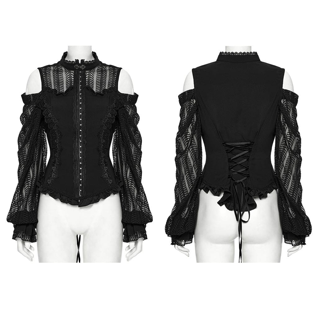 PUNK RAVE Women's Gothic Off-the-shoulder Ruffled Lace-up Shirt
