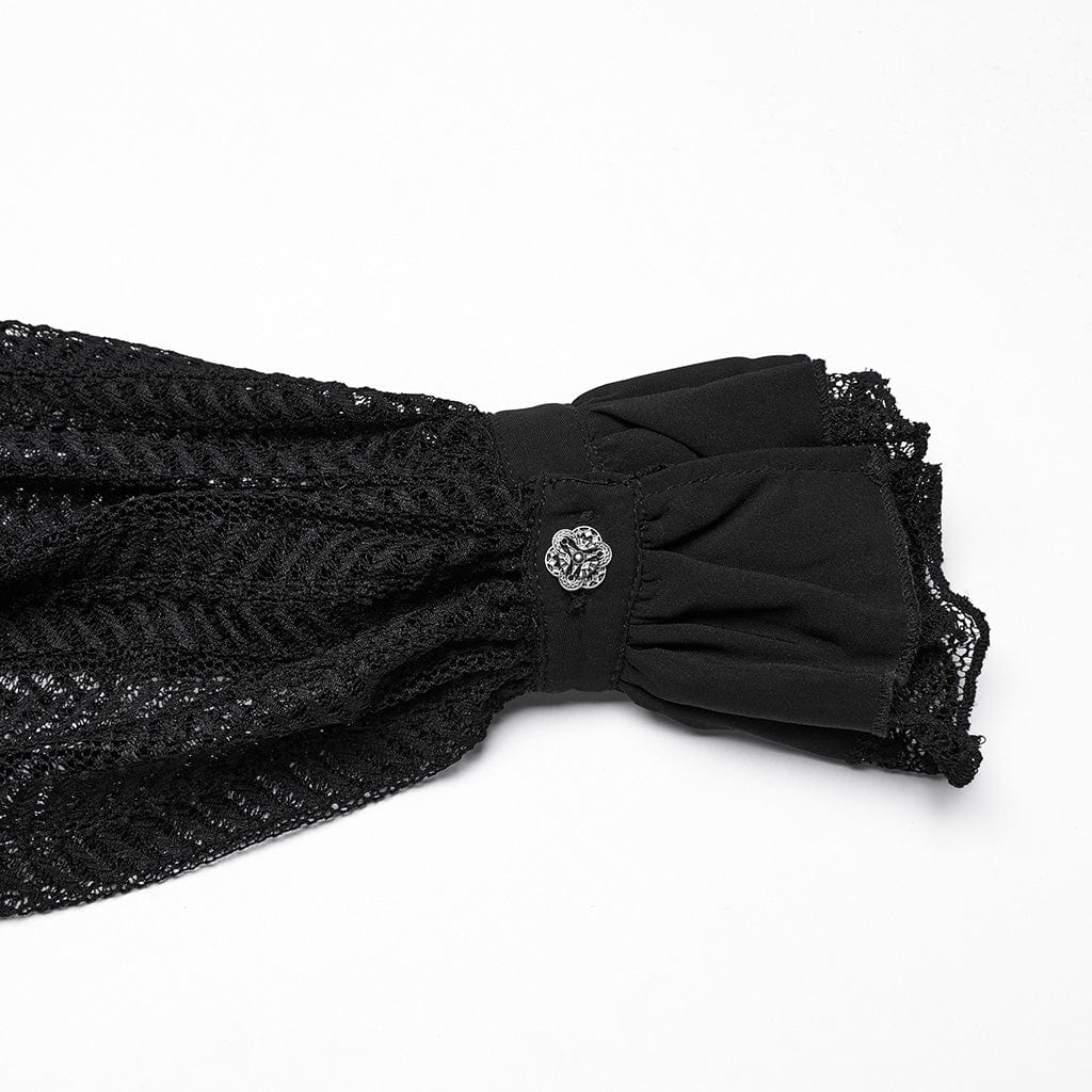 PUNK RAVE Women's Gothic Off-the-shoulder Ruffled Lace-up Shirt