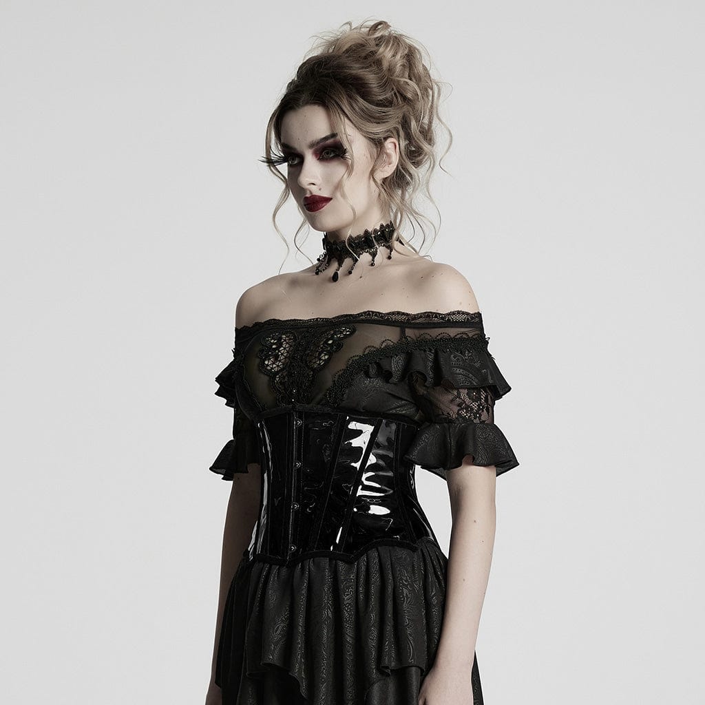 PUNK RAVE Women's Gothic Patent Leather Underbust Corset Black