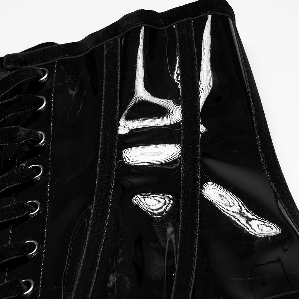 PUNK RAVE Women's Gothic Patent Leather Underbust Corset Black