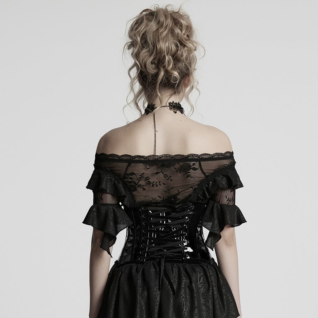 PUNK RAVE Women's Gothic Patent Leather Underbust Corset Black