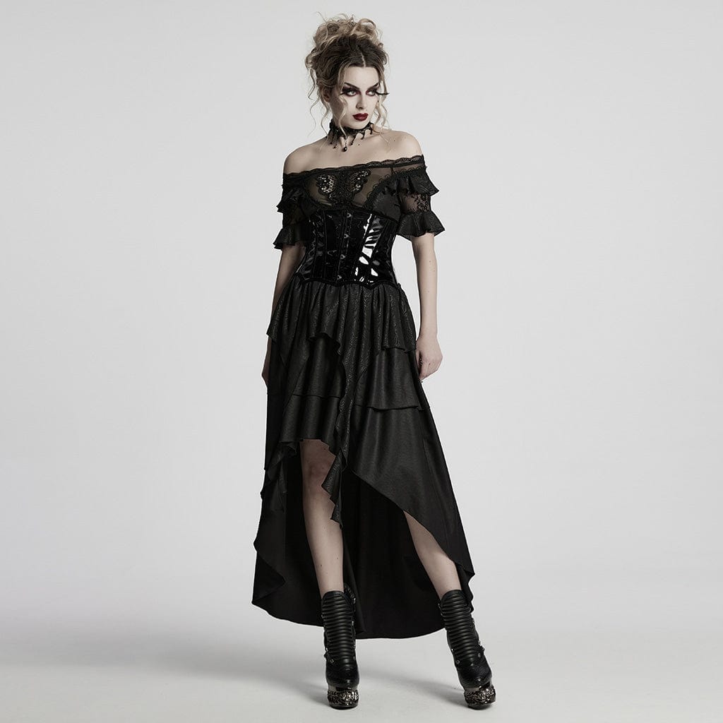 PUNK RAVE Women's Gothic Patent Leather Underbust Corset Black