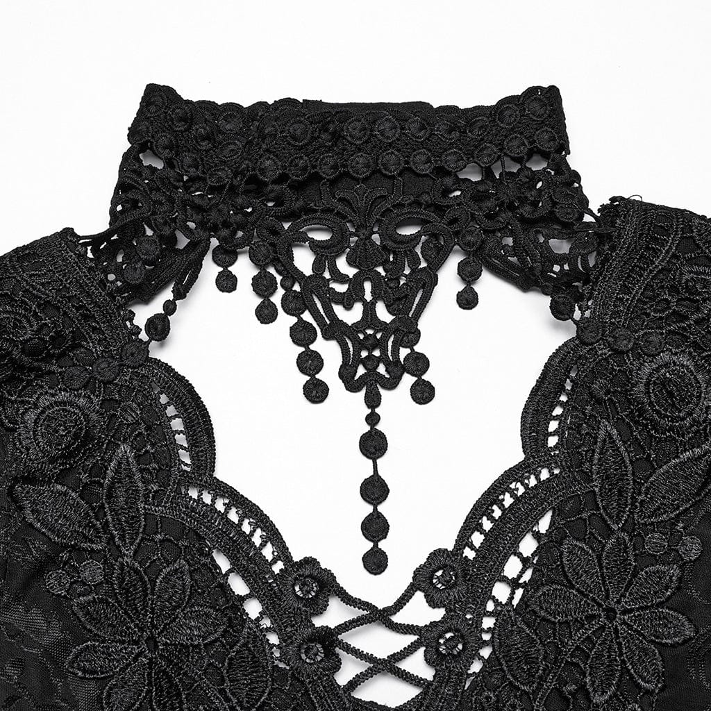 PUNK RAVE Women's Gothic Plunging Flared Sleeved Lace-up Shirt