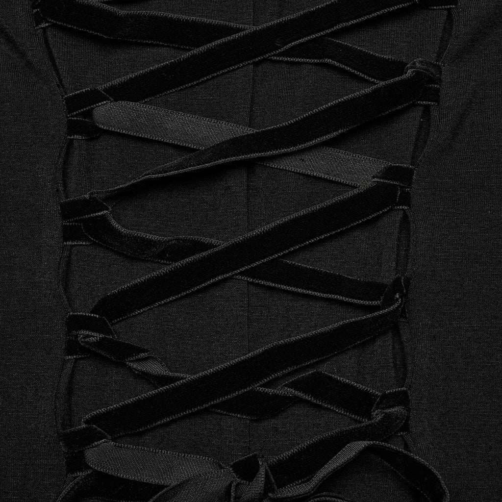 PUNK RAVE Women's Gothic Plunging Floral Embroidered Dress