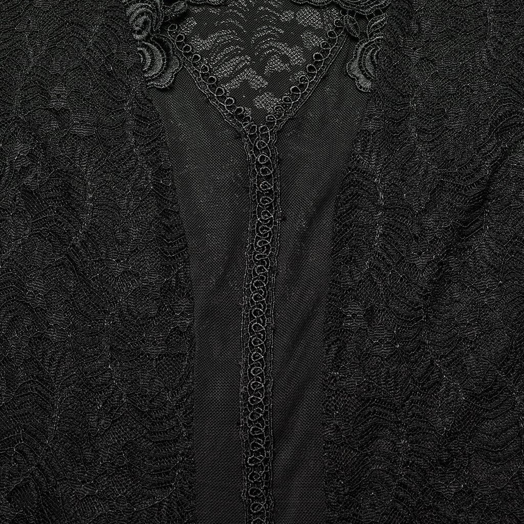 PUNK RAVE Women's Gothic Plunging Lace-up Lace Shirt