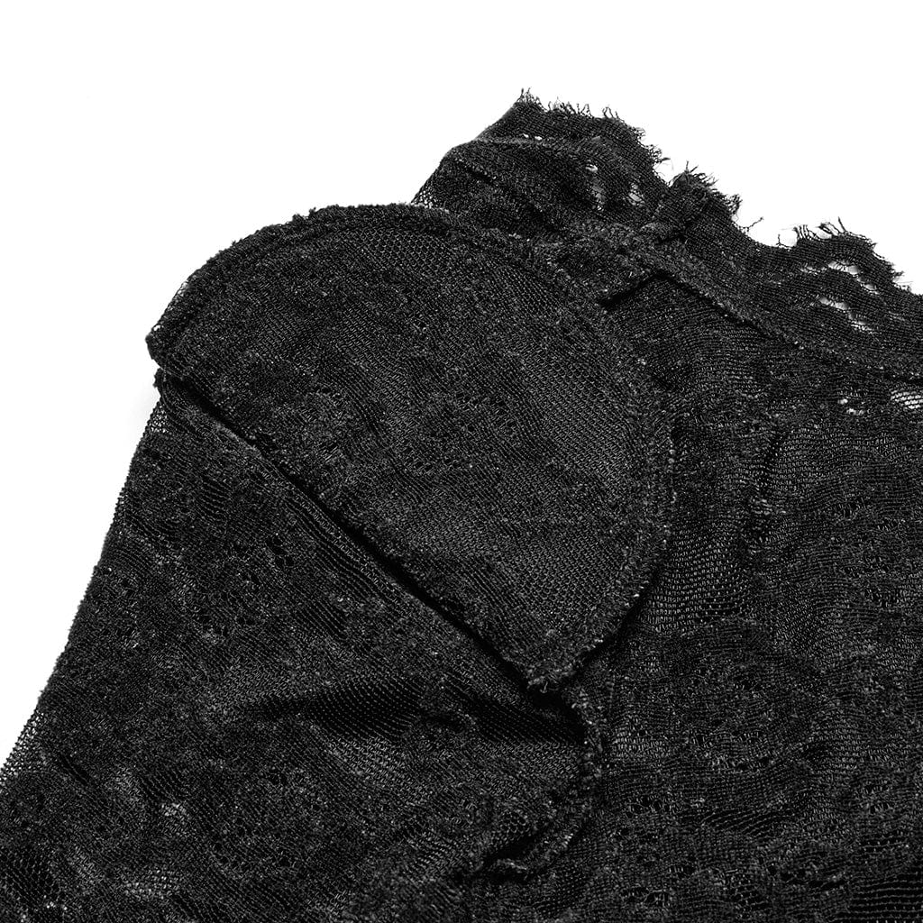 PUNK RAVE Women's Gothic Plunging Sheer Lace Shirt Black