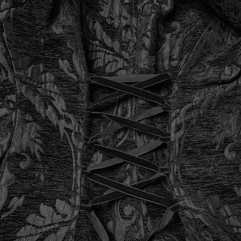 PUNK RAVE Women's Gothic Plush Splice Turn-down Collar Floral Printed Coat