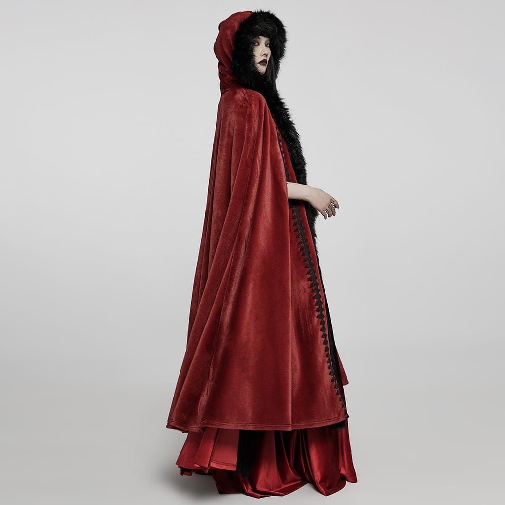 PUNK RAVE Women's Gothic Punk Faux Fur Long Cloak