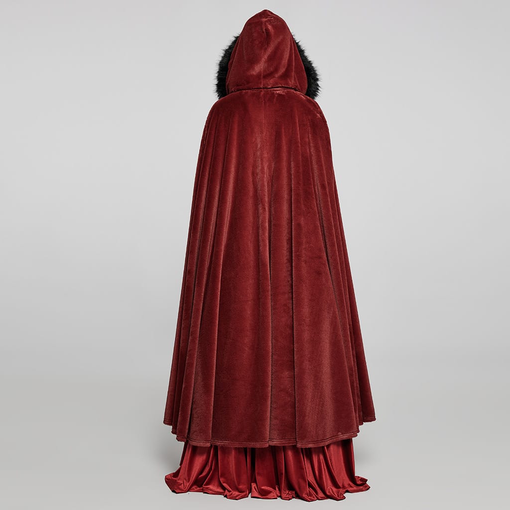 PUNK RAVE Women's Gothic Punk Faux Fur Long Cloak