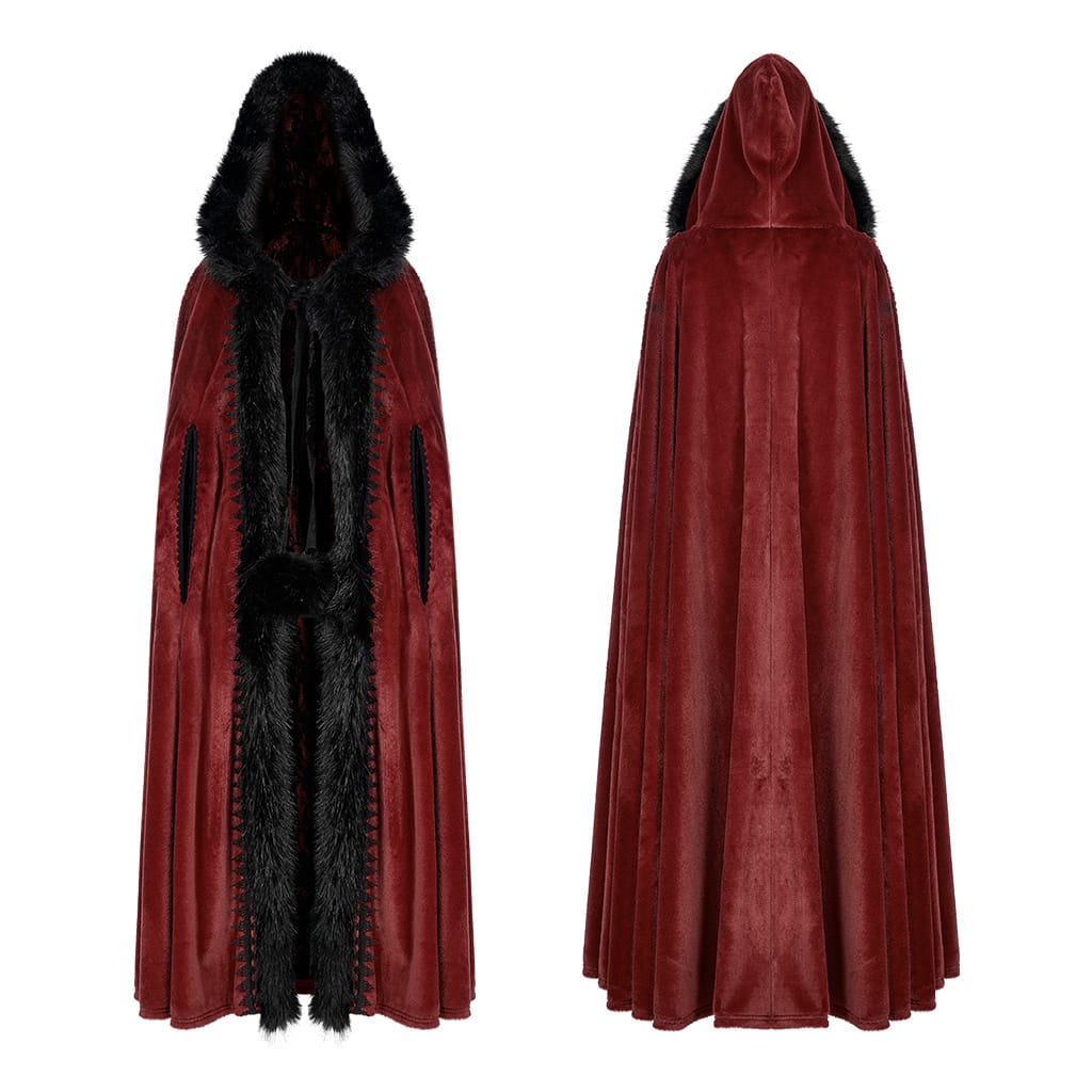 PUNK RAVE Women's Gothic Punk Faux Fur Long Cloak