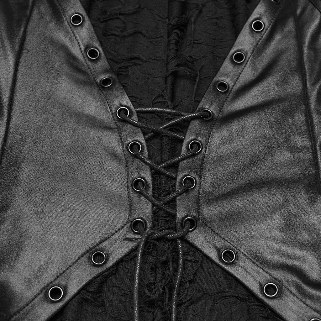 PUNK RAVE Women's Gothic Ripped Hooded Sleeveless Maxi Dress