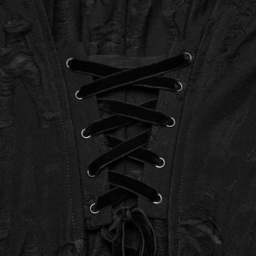 PUNK RAVE Women's Gothic Ripped Mesh Splice Coat with Hood