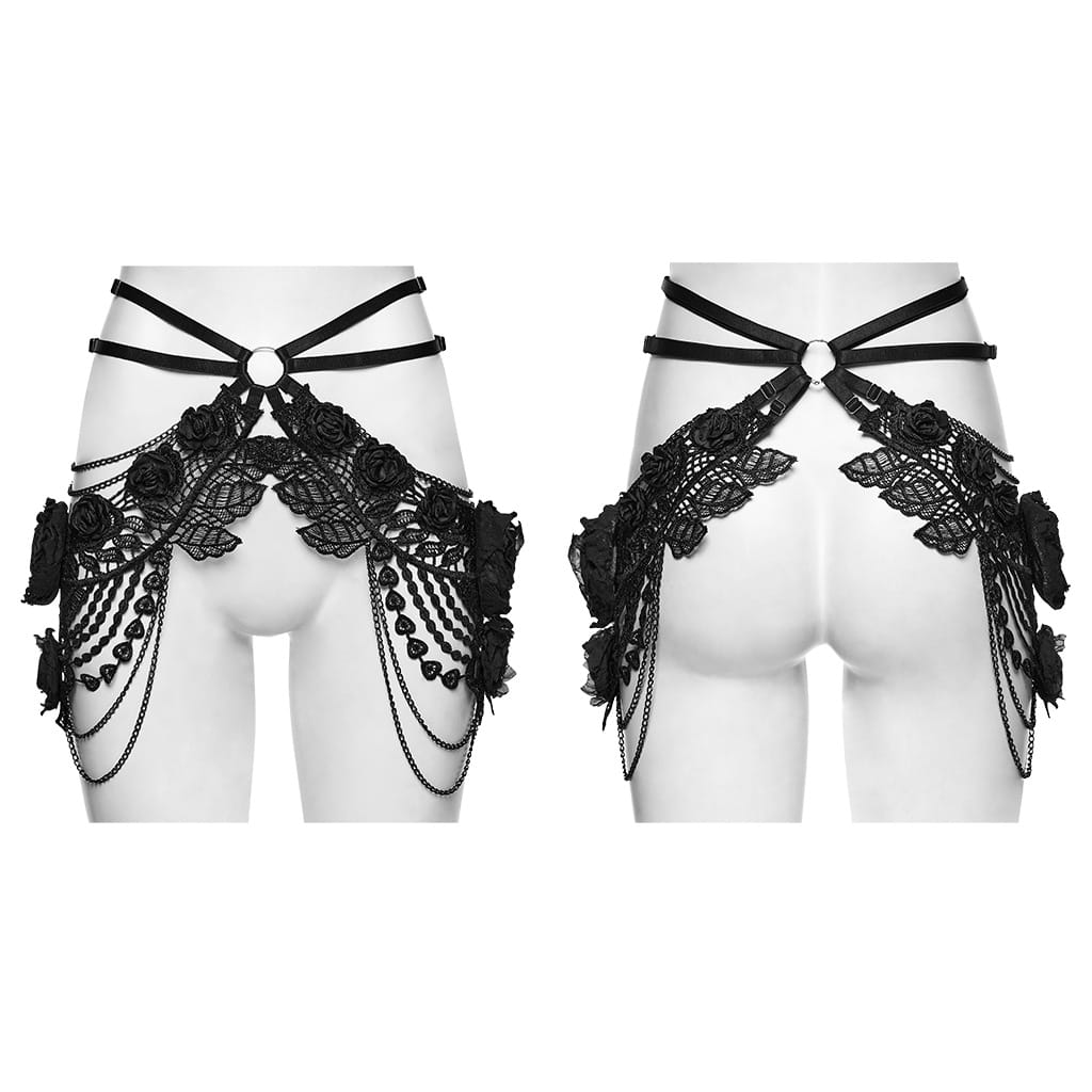 PUNK RAVE Women's Gothic Rose Chain Hip Harness Black