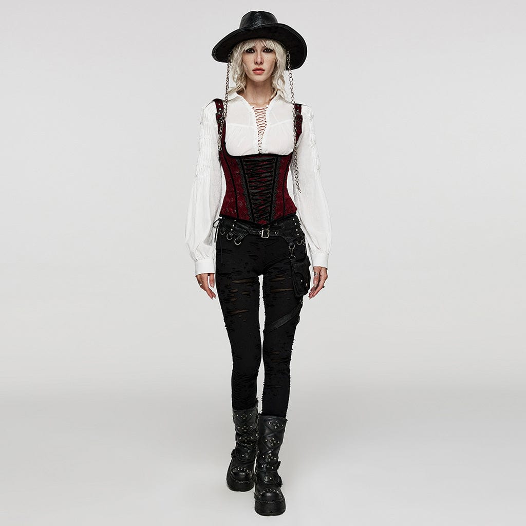 PUNK RAVE Women's Gothic Rose Cutout Lace-up Underbust Corset