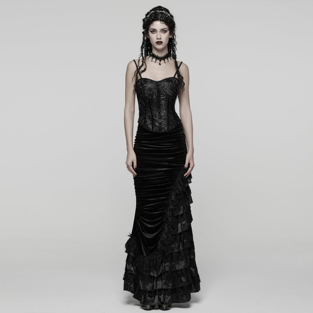 PUNK RAVE Women's Gothic Rose Jacquard Lace-up Overbust Corset Black