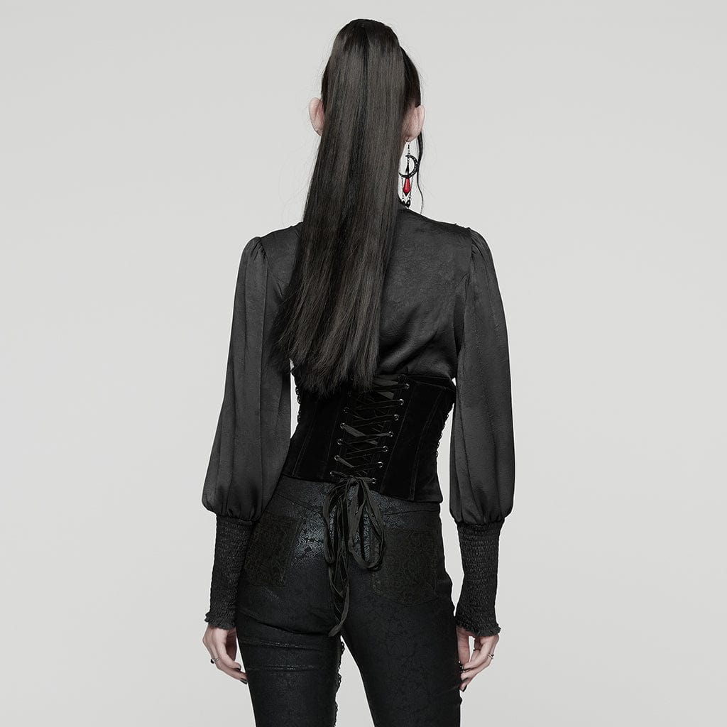 PUNK RAVE Women's Gothic Rose Pattern Lace-up Underbust Corset Black