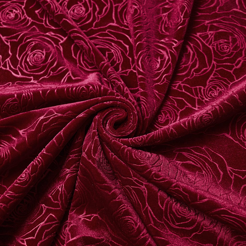 PUNK RAVE Women's Gothic Rose Printed Cutout Bell Sleeved Gown Dress Wedding Dress Red