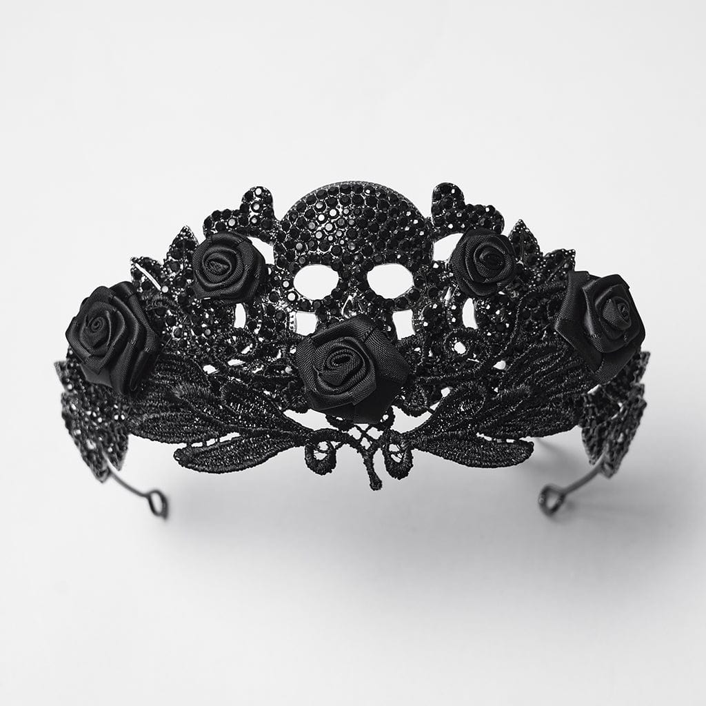 PUNK RAVE Women's Gothic Rose Skull Diamante Crown