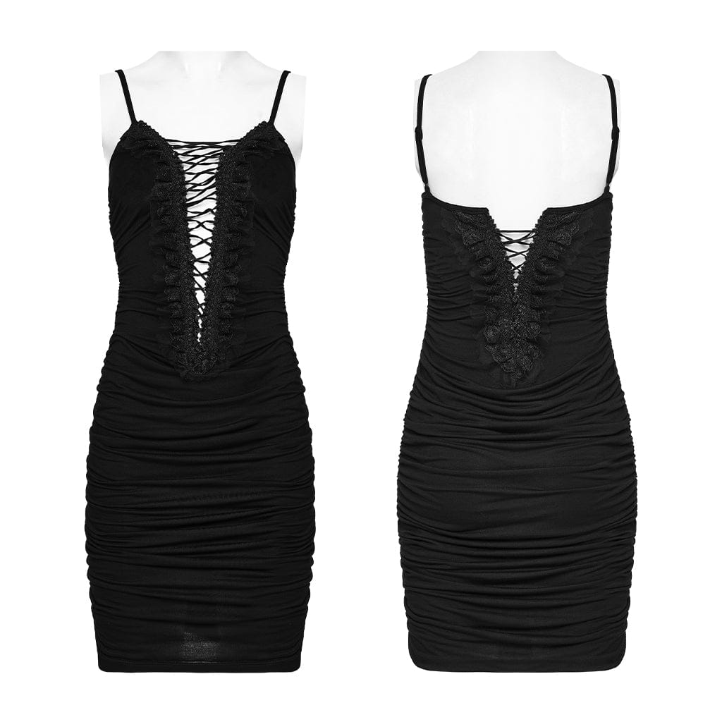 PUNK RAVE Women's Gothic Ruched Cutout Slip Dress