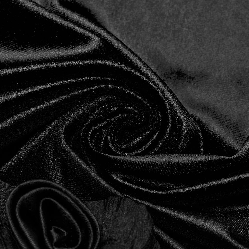 PUNK RAVE Women's Gothic Ruffled Lace Splice Gradient Velvet Slip Dress