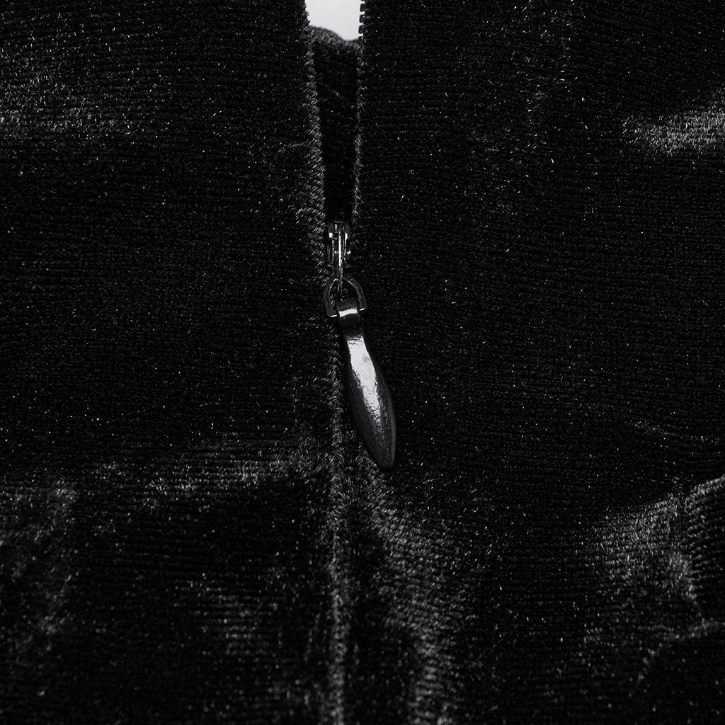 PUNK RAVE Women's Gothic Ruffled Lace Splice Velvet Fishtail Skirt