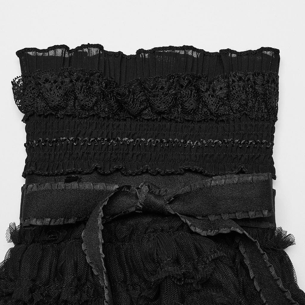 PUNK RAVE Women's Gothic Ruffled Mesh Splice Leg Warmers