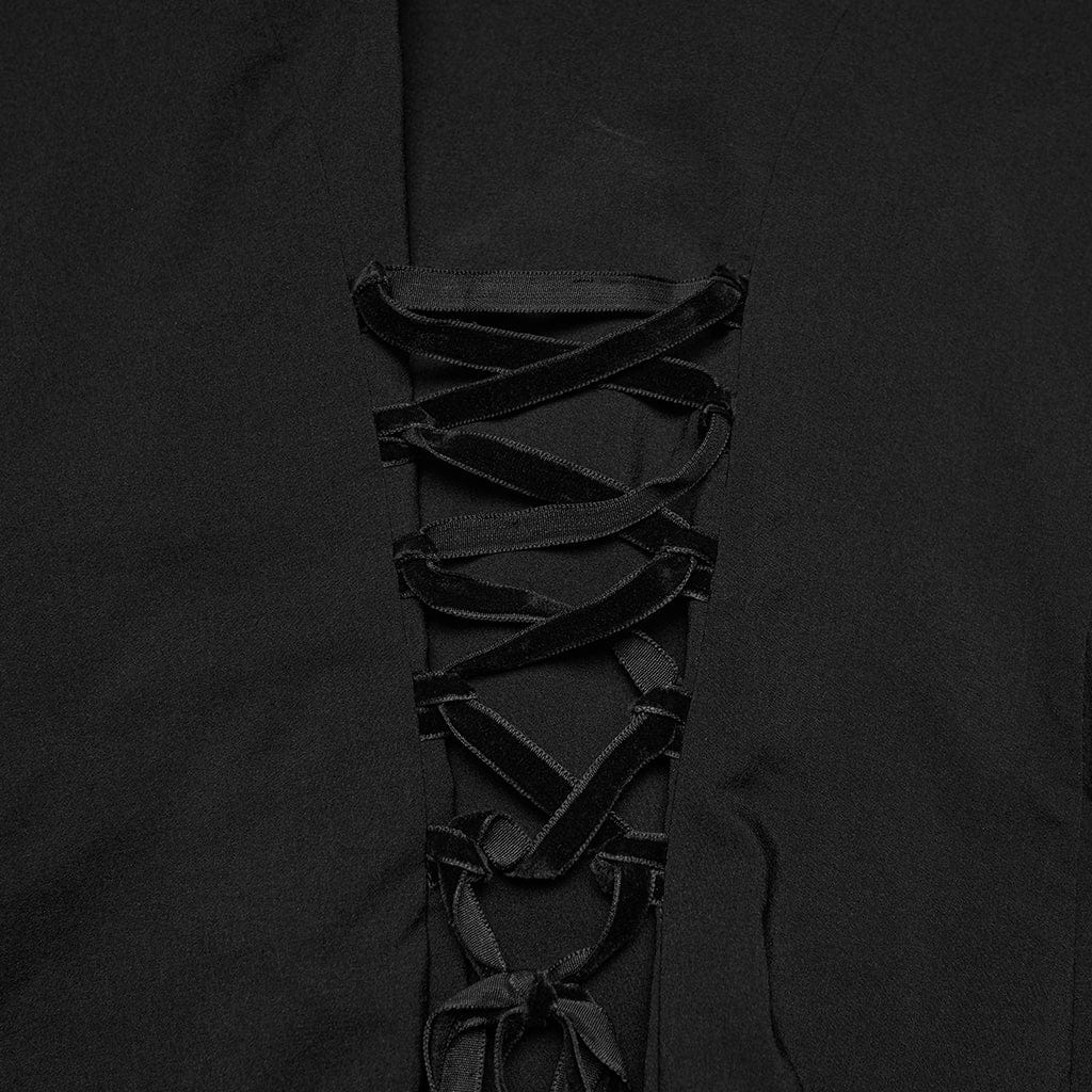 PUNK RAVE Women's Gothic Ruffled Plunging Puff Short Sleeved Shirt