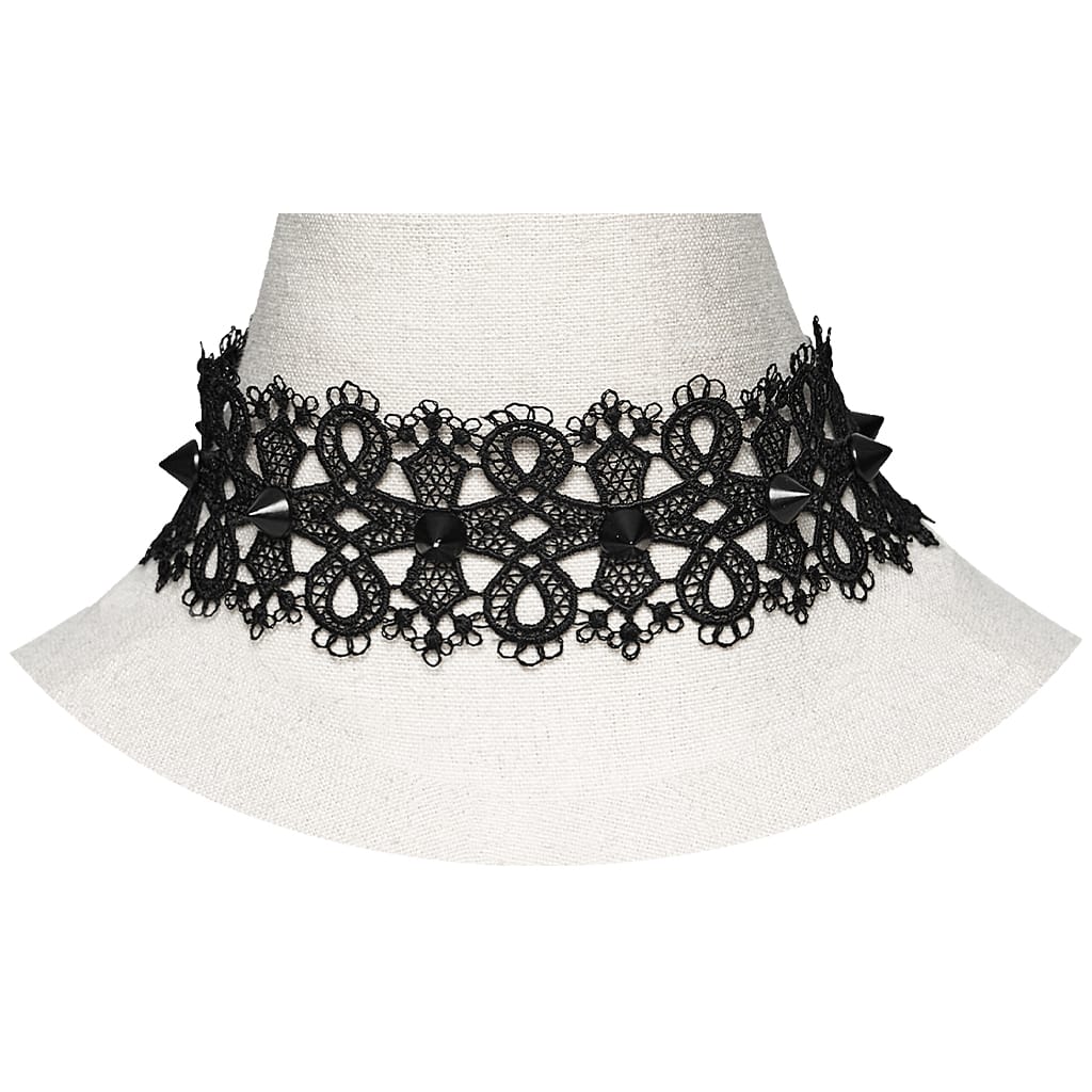 PUNK RAVE Women's Gothic Spiked Lace Choker