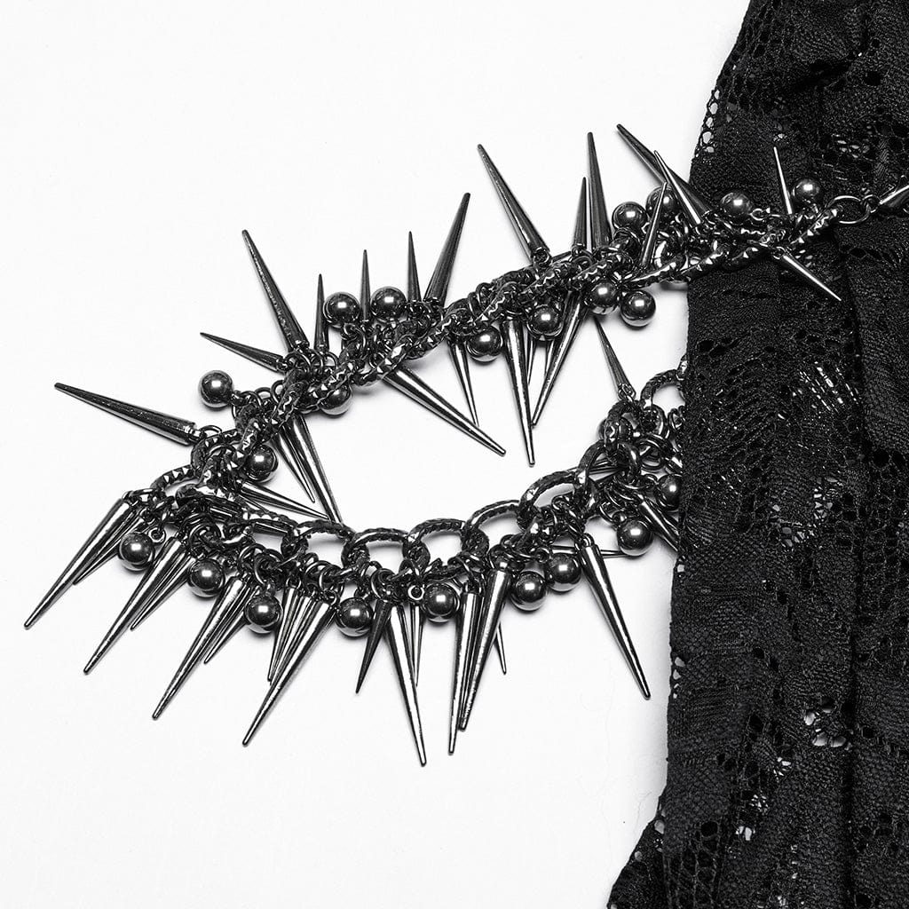 PUNK RAVE Women's Gothic Split Lace Skirt with Studded Chain