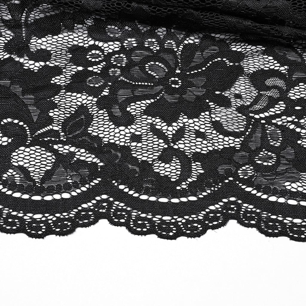 PUNK RAVE Women's Gothic Split Lace Skirt with Studded Chain