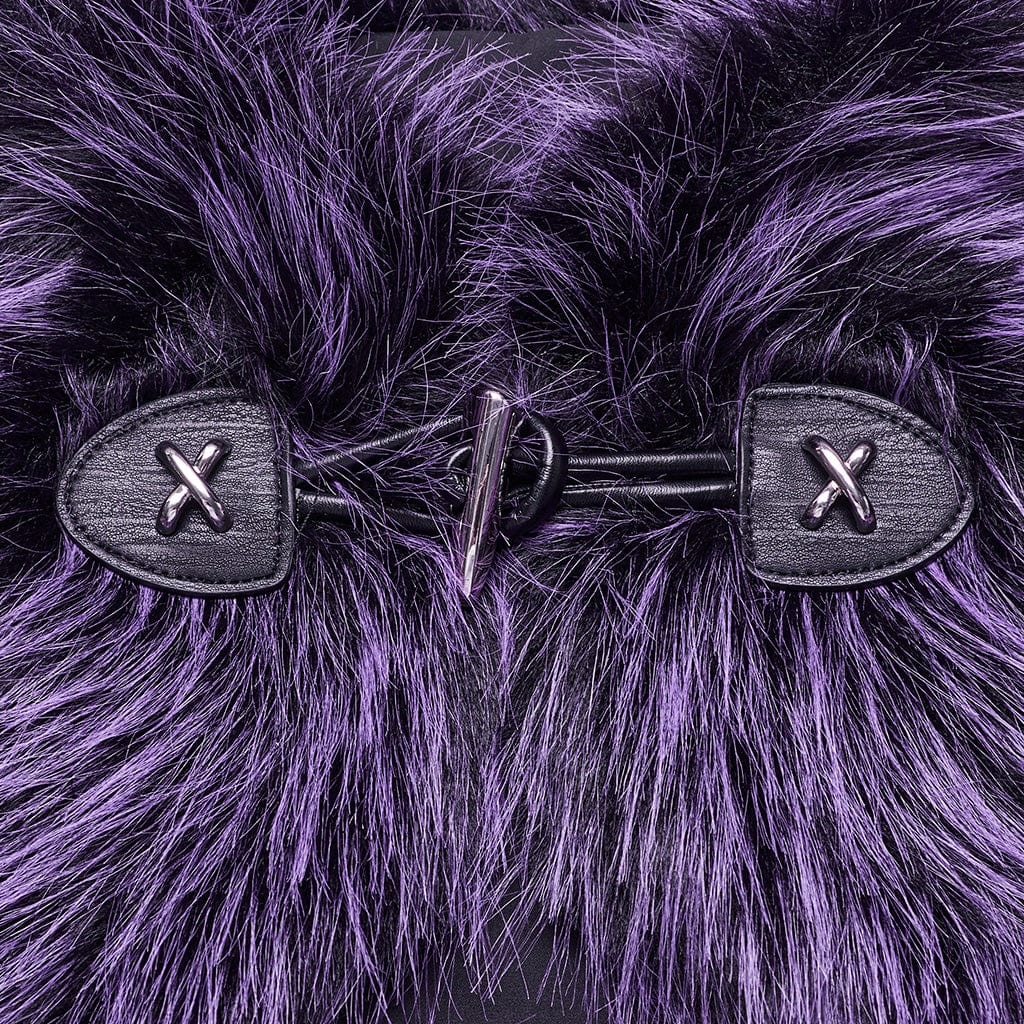 PUNK RAVE Women's Gothic Stand Collar Gradient Faux Fur Cape Violet
