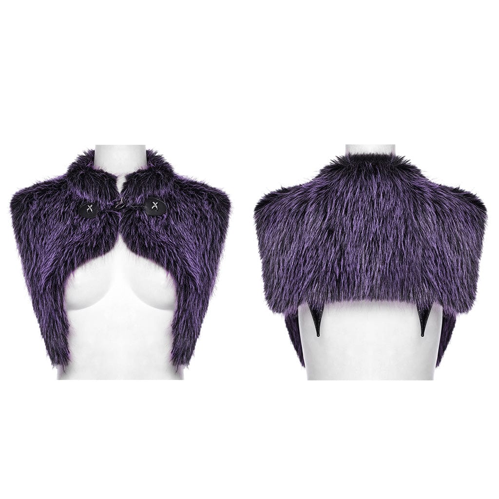 PUNK RAVE Women's Gothic Stand Collar Gradient Faux Fur Cape Violet