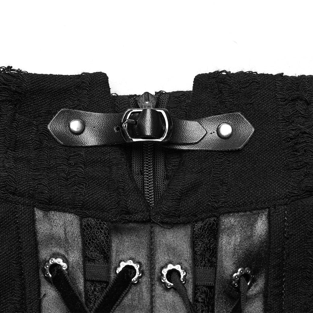 PUNK RAVE Women's Gothic Stand Collar Lace-up Fishtail Dress