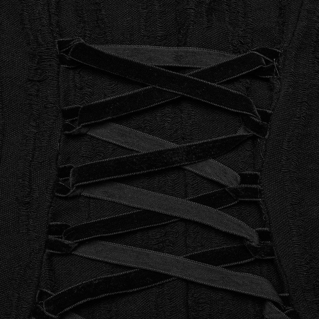 PUNK RAVE Women's Gothic Stand Collar Lace-up Fishtail Dress