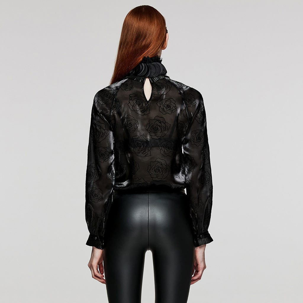 PUNK RAVE Women's Gothic Stand Collar Rose Shirt