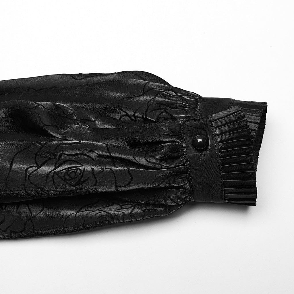 PUNK RAVE Women's Gothic Stand Collar Rose Shirt