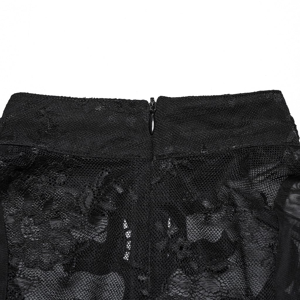 PUNK RAVE Women's Gothic Stand Collar Ruffled Lace Shirt