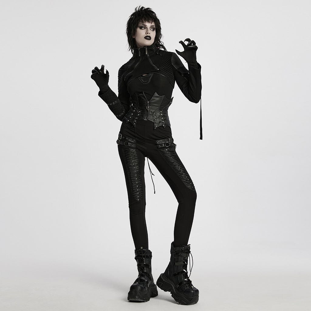 PUNK RAVE Women's Gothic Stand Collar Studded Short Jacket