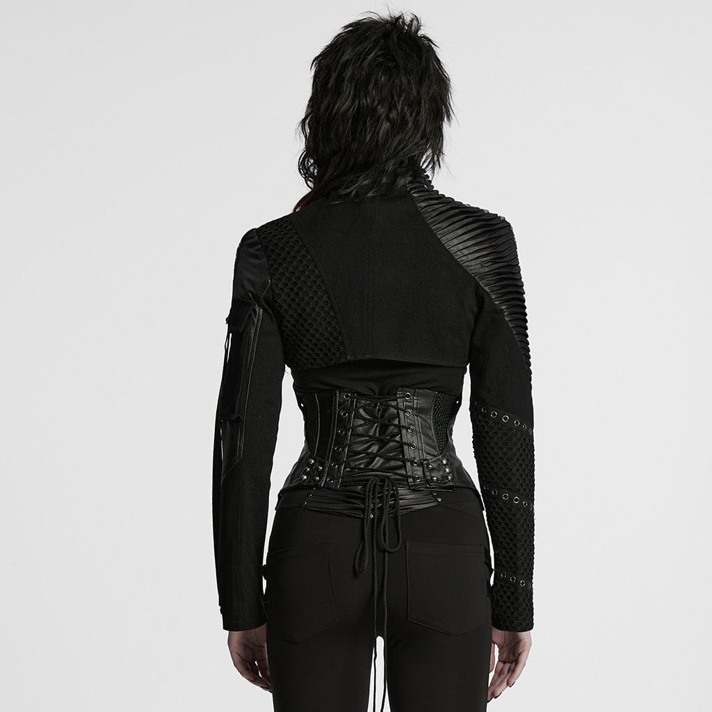 PUNK RAVE Women's Gothic Stand Collar Studded Short Jacket