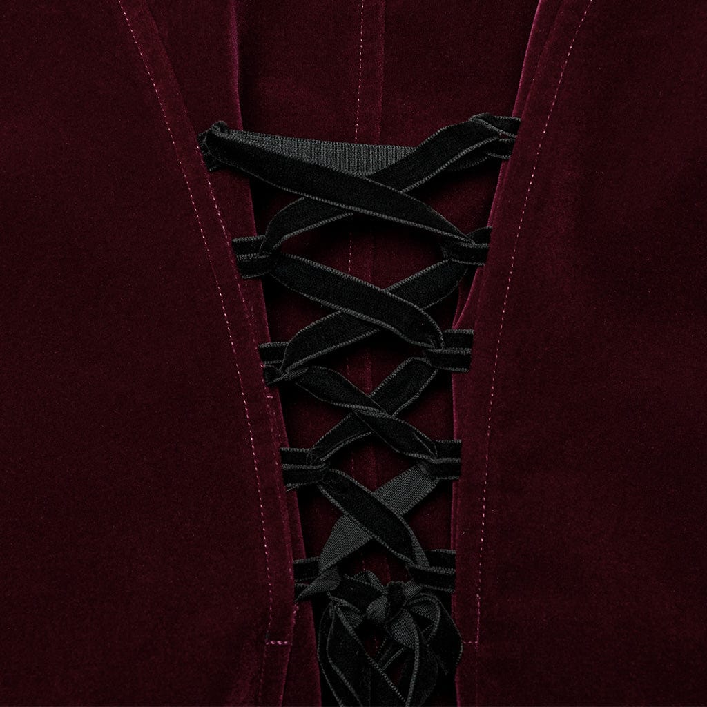 PUNK RAVE Women's Gothic Stand Collar Swallow-tailed Jacket Red