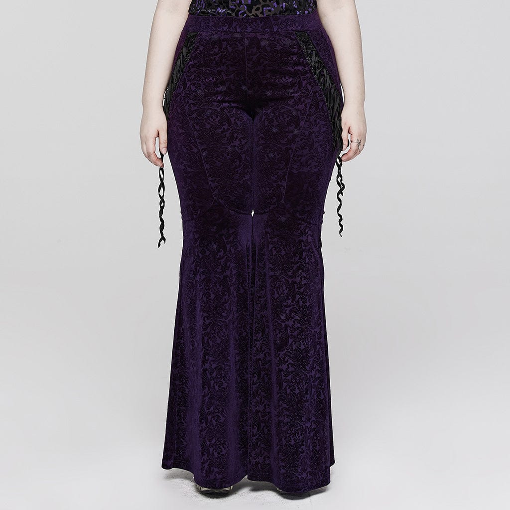 PUNK RAVE Women's Gothic Strappy Jacquard Flared Pants