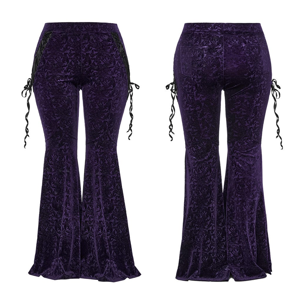PUNK RAVE Women's Gothic Strappy Jacquard Flared Pants