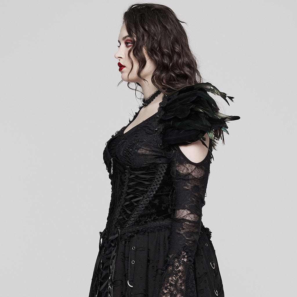 PUNK RAVE Women's Gothic Strappy Ruffled Velvet Underbust Corset