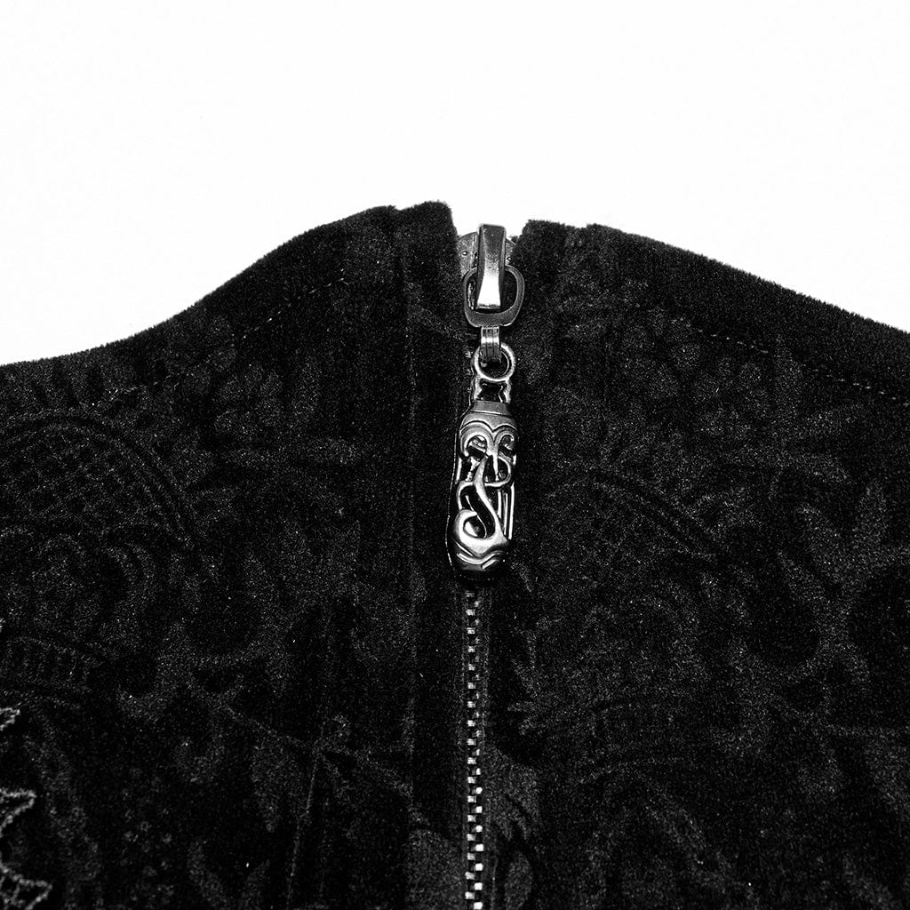 PUNK RAVE Women's Gothic Strappy Ruffled Velvet Underbust Corset