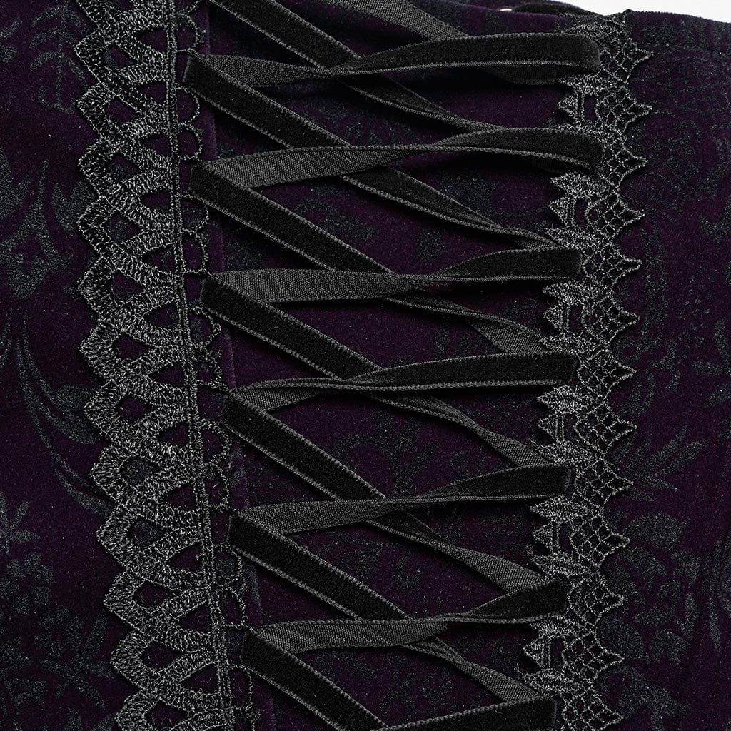 PUNK RAVE Women's Gothic Strappy Ruffled Velvet Underbust Corset