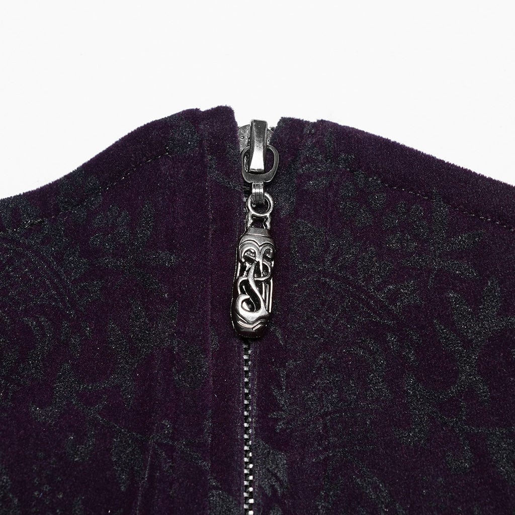 PUNK RAVE Women's Gothic Strappy Ruffled Velvet Underbust Corset