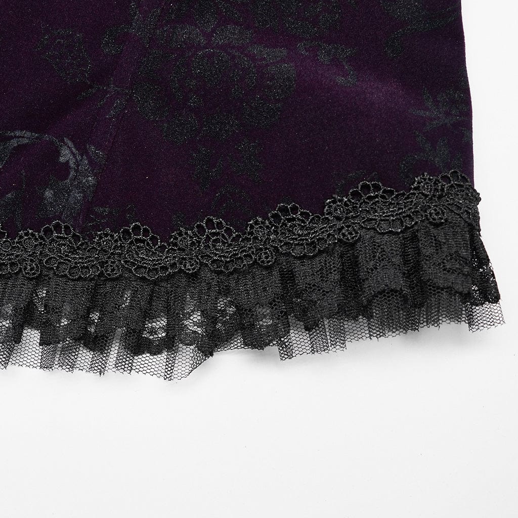 PUNK RAVE Women's Gothic Strappy Ruffled Velvet Underbust Corset