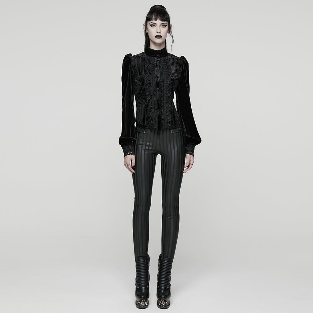 PUNK RAVE Women's Gothic Stripe Faux Leather Leggings