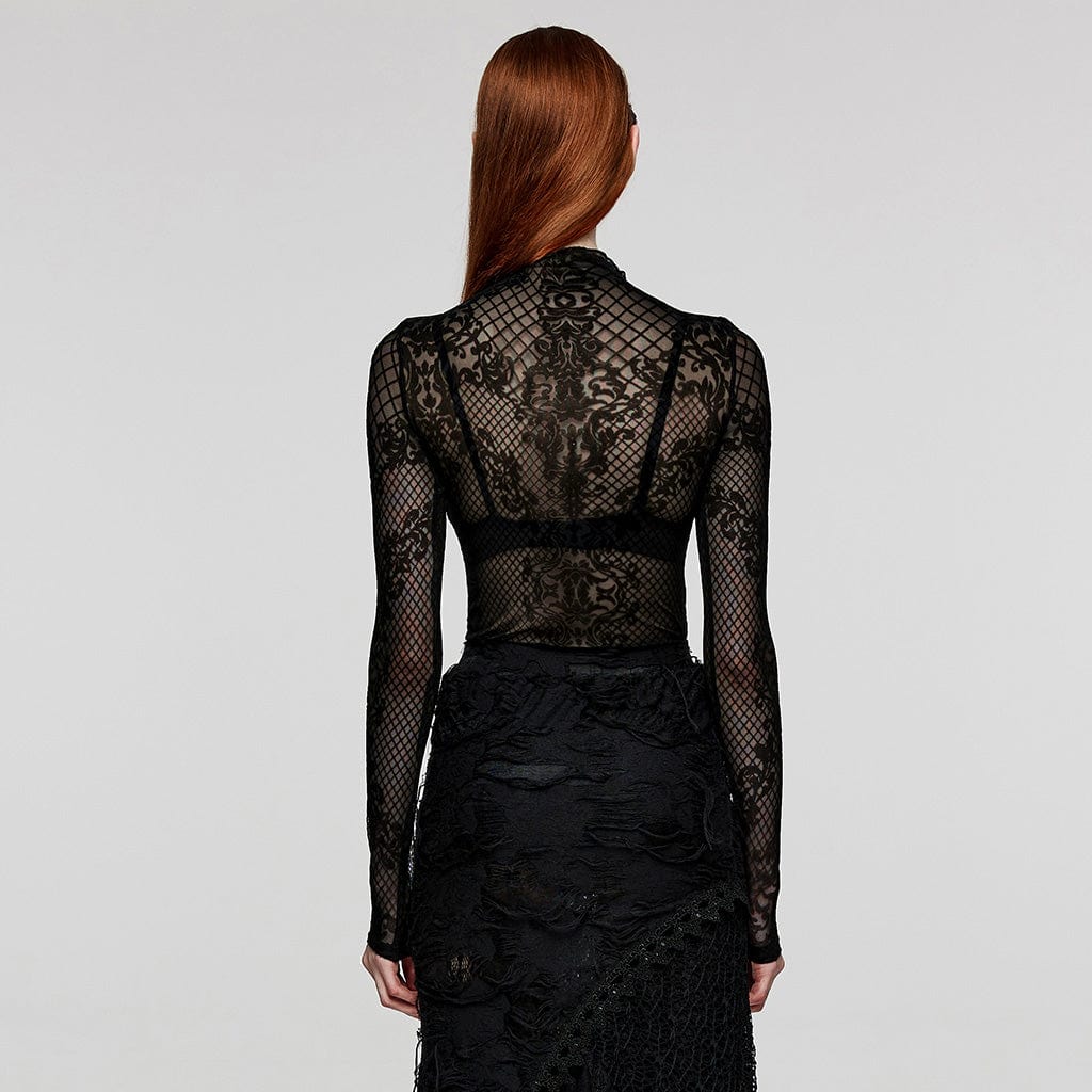 PUNK RAVE Women's Gothic Totem Mesh Shirt